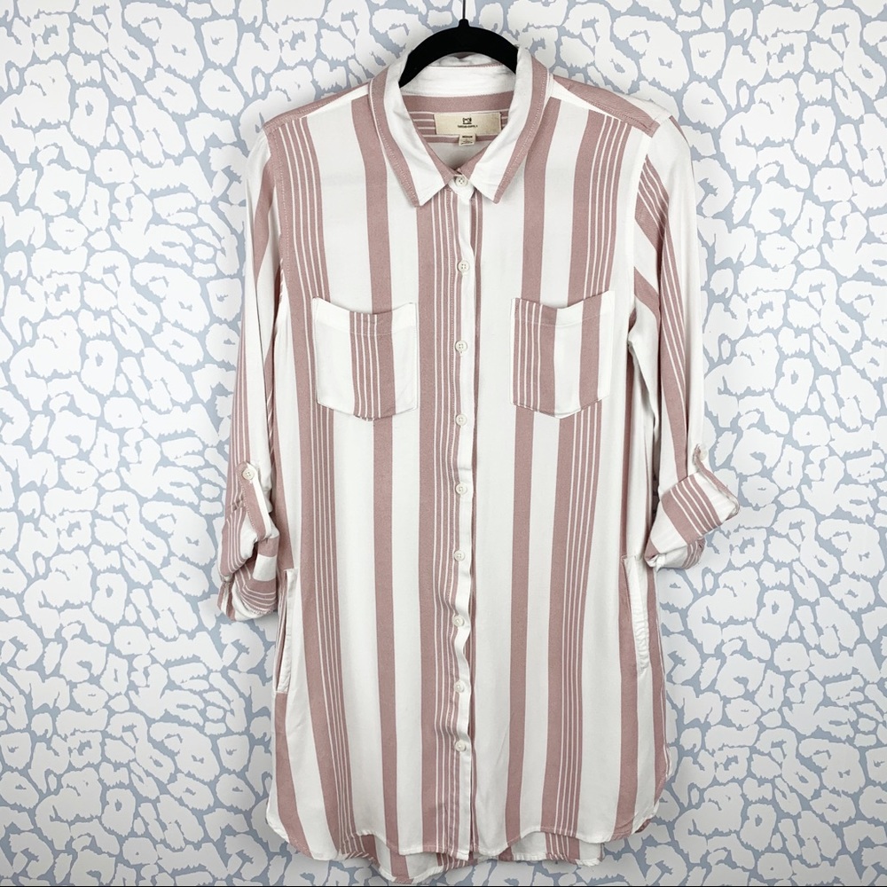 Thread & Supply Button  Striped Tunic Shirt Dress